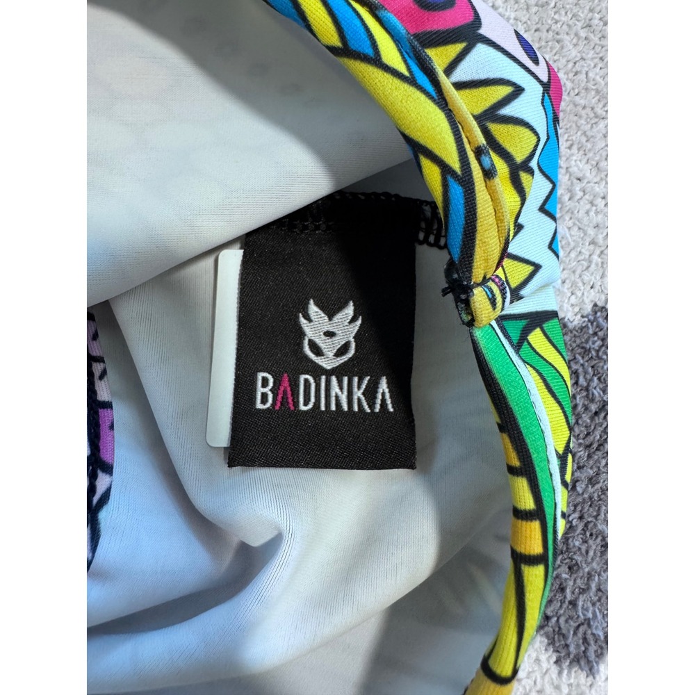 Badinka Psychedelic Rave Crop Top Womens XL Multi Color Racerback Festival Wear - Picture 3 of 4